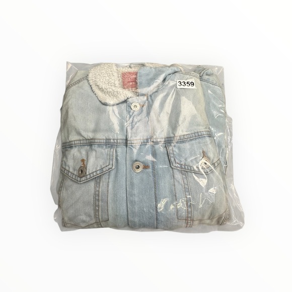 Brooklyn Cloth Mens Sherpa Lined Denim Trucker Jacket Light Wash Blue XL - Picture 13 of 14